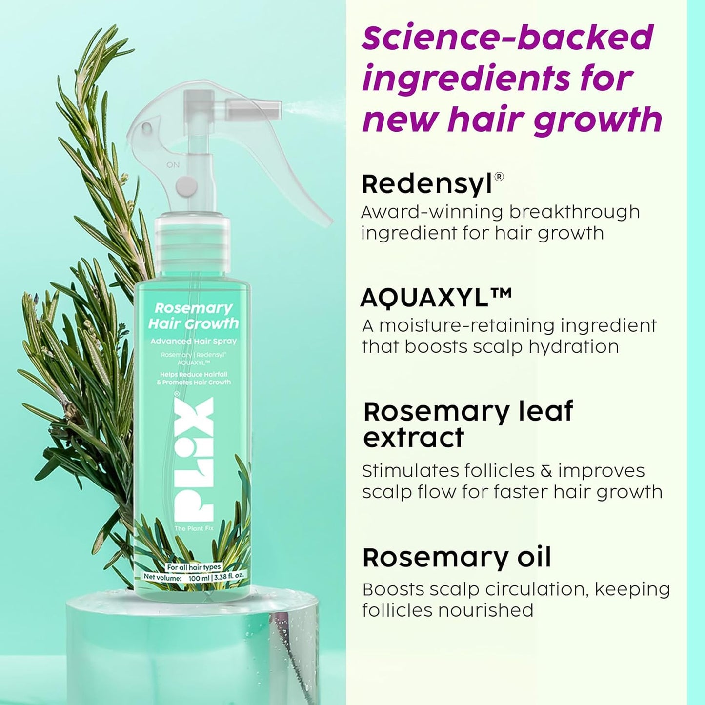 PLIX - THE PLANT FIX Rosemary Advanced Spray for Fuller, Thicker Hair, Redensyl® & Rosemary Extract, Easy to Use, Mess-free, Stimulates Hair Follicles & Promotes Hair Growth 100ml