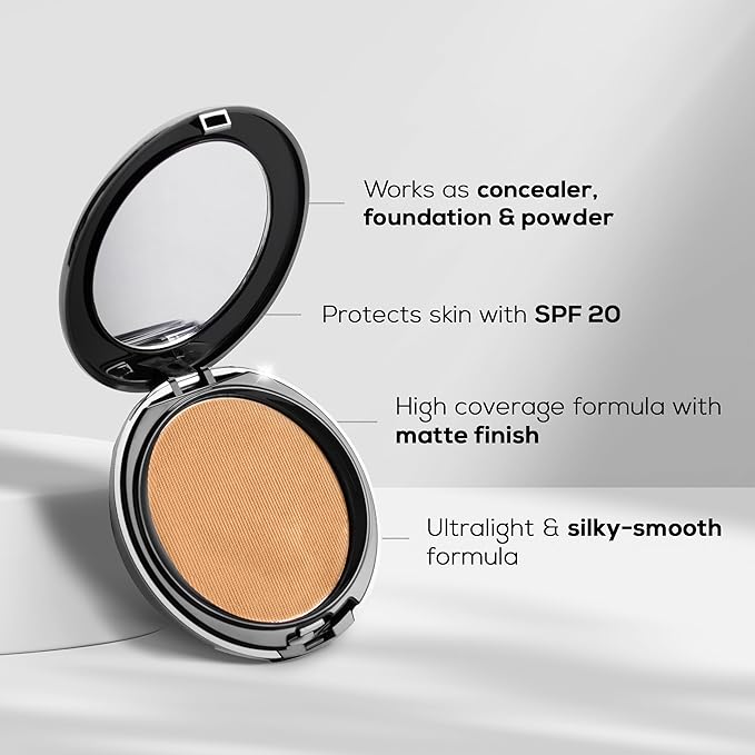 RENEE Pro HD 3-IN-1 Compact - Soie, Compact Powder, Concealer & Foundation, SPF 20, Matte Finish, High Coverage