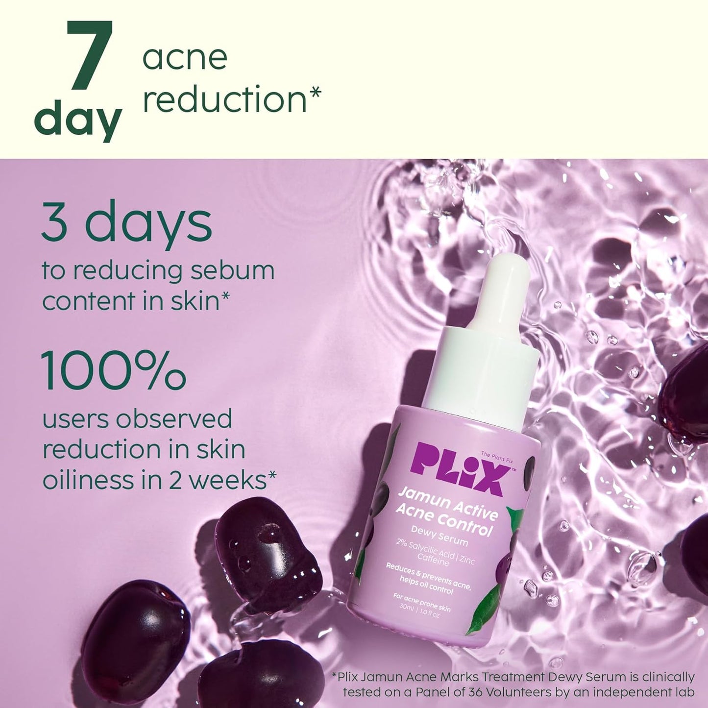 Plix Jamun Active Acne Range With Cleanser, 2% Salicylic Acid Serum, Smoothie Moisturizer, & Toner l Reduces Active Acne