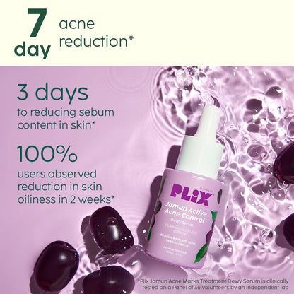 Plix Jamun Active Acne Range With Cleanser, 2% Salicylic Acid Serum, Smoothie Moisturizer, & Toner l Reduces Active Acne