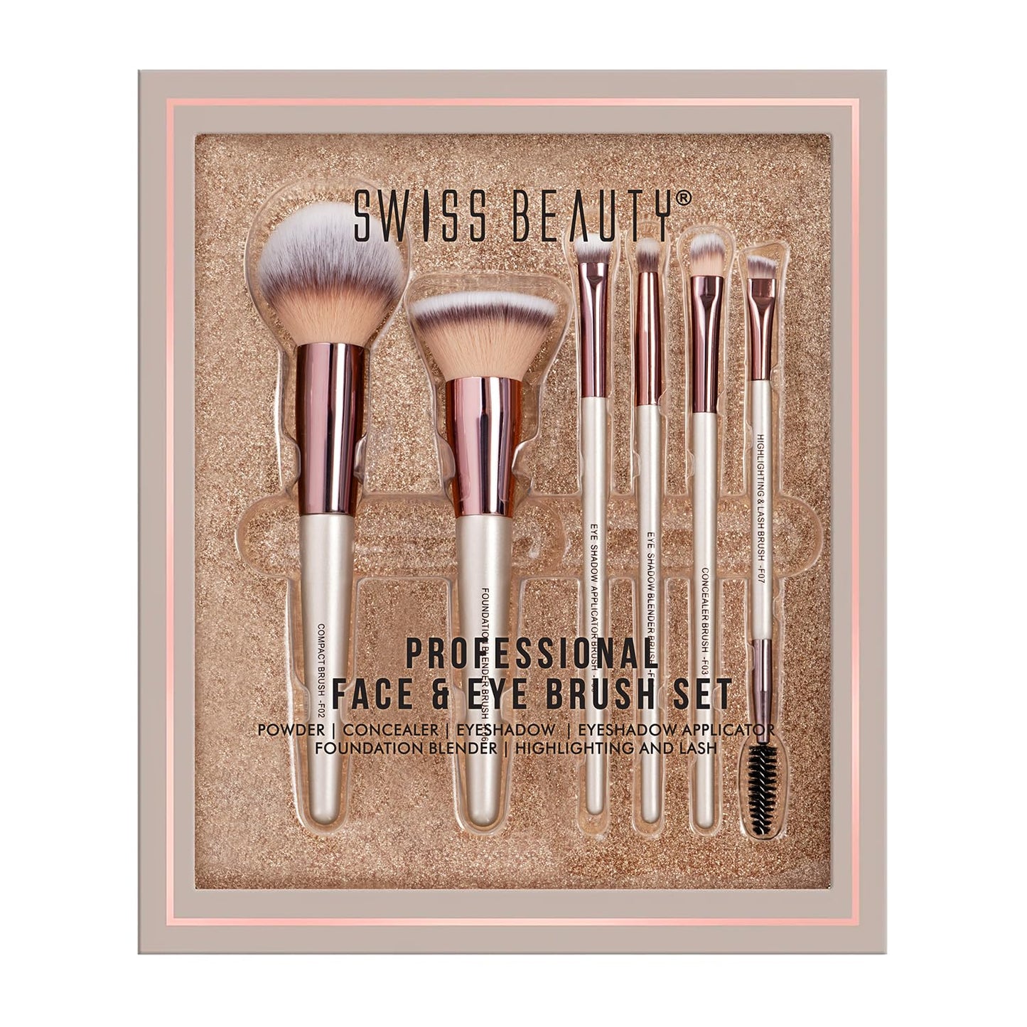 Swiss Beauty Premium Synthetic Bristle Professional Face & Eye Makeup Brushes Set With 6 Makeup Brushes For Cream, Liquid & Powder Formulation