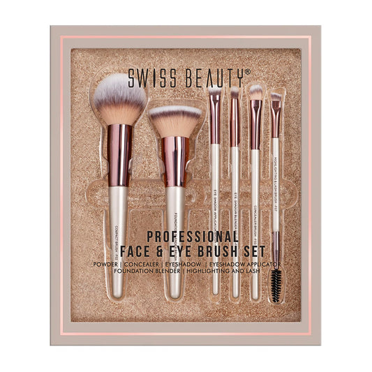 Swiss Beauty Premium Synthetic Bristle Professional Face & Eye Makeup Brushes Set With 6 Makeup Brushes For Cream, Liquid & Powder Formulation