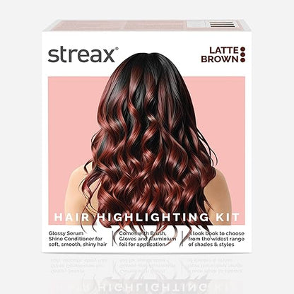 Streax Hair Colour Highlight Kit | Brown Hair Colour, Latte Brown - Pack of 1 I Enriched with Walnut & Argan Oil I Hair Colour for Women | Rich, vibrant, Easy to use, DIY Application