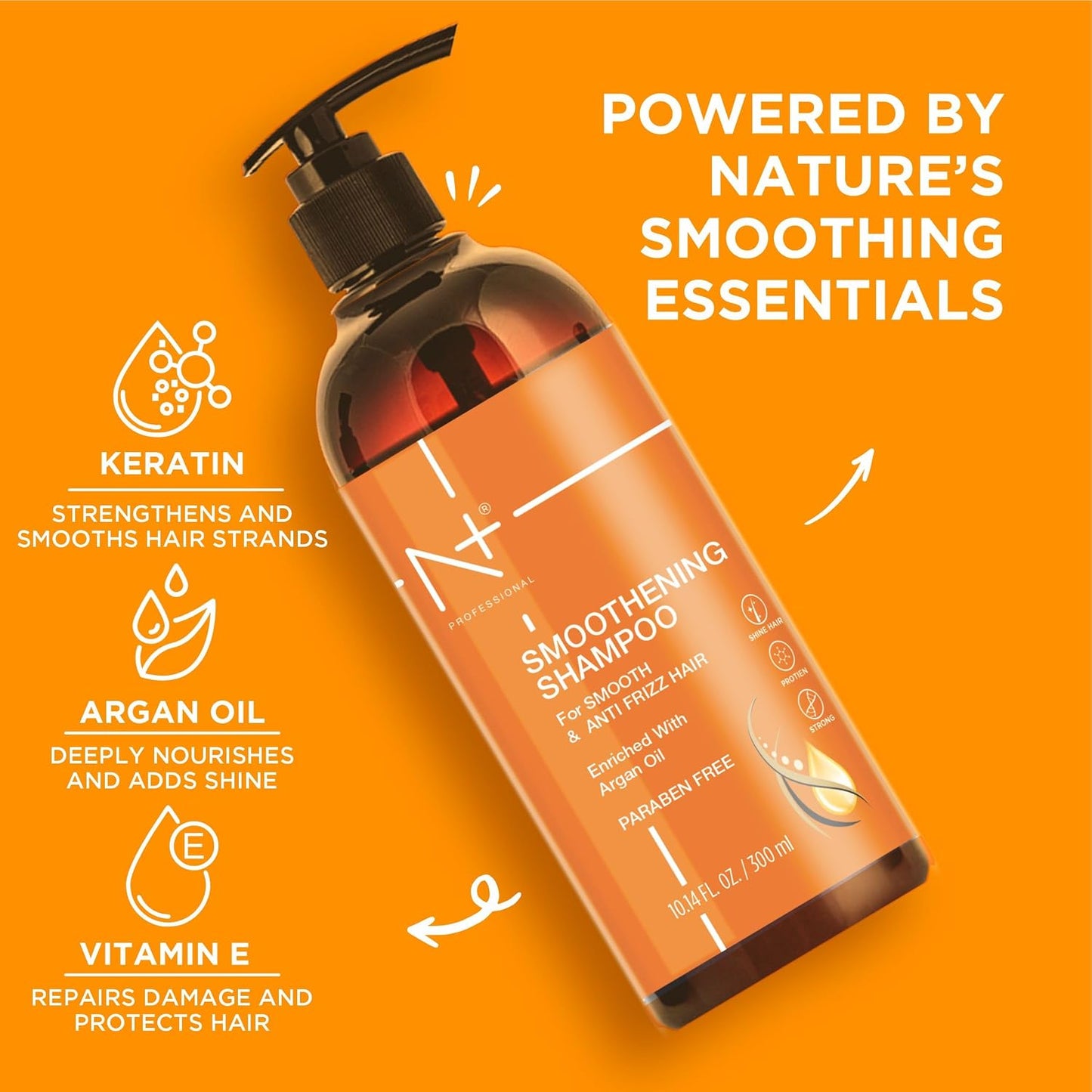 N PLUS Professional Smoothening Shampoo, For Smooth & Anti Frizz Hair, Enriched With Argan Oil, Paraben Free