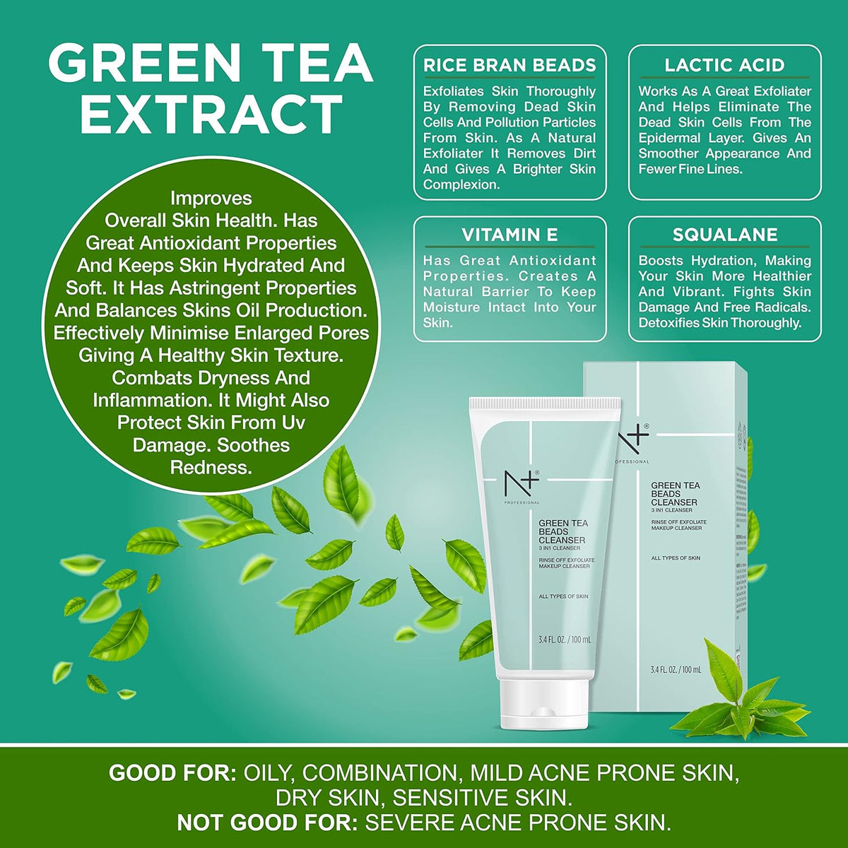 N Plus Professional Green Tea Beads 3 in 1 Cleanser