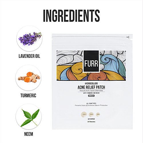 Furr By Pee Safe Acne Relief Patches For All Skin Types - Hydrocolloid With Turmeric & Neem, 30 pcs
