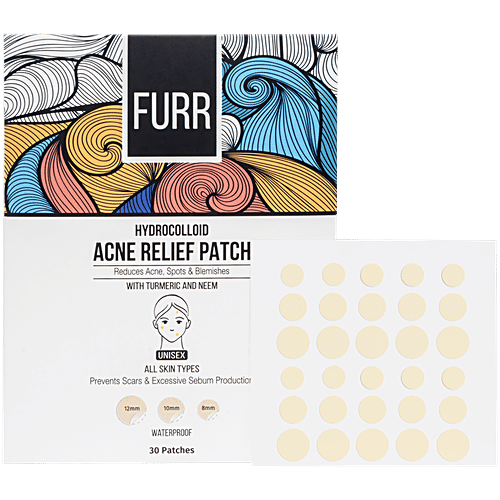 Furr By Pee Safe Acne Relief Patches For All Skin Types - Hydrocolloid With Turmeric & Neem, 30 pcs