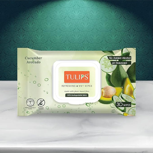 Tulips Refreshing/Makeup Remover Wet Wipes plant based fibre wipes LID Pack