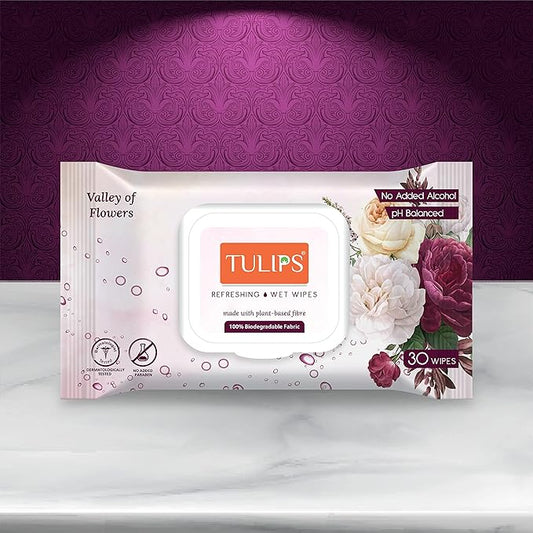Tulips Refreshing Wet Wipes Made With Plants-Based Fibers Vally Of Flowers 30N
