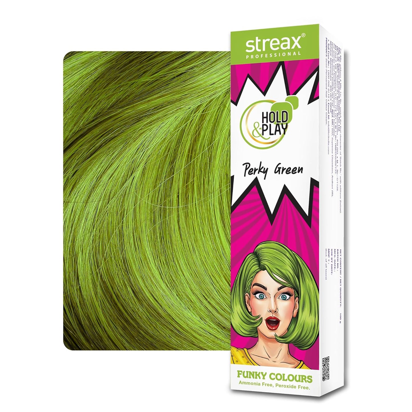 Streax Professional Hold & Play Funky Hair Color - Perky Green (100g)