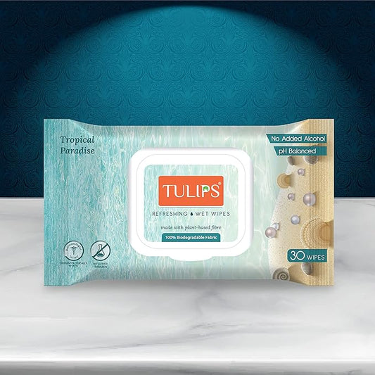 Tulips Refreshing/Makeup Remover Wet Wipes plant based fibre wipes LID Pack