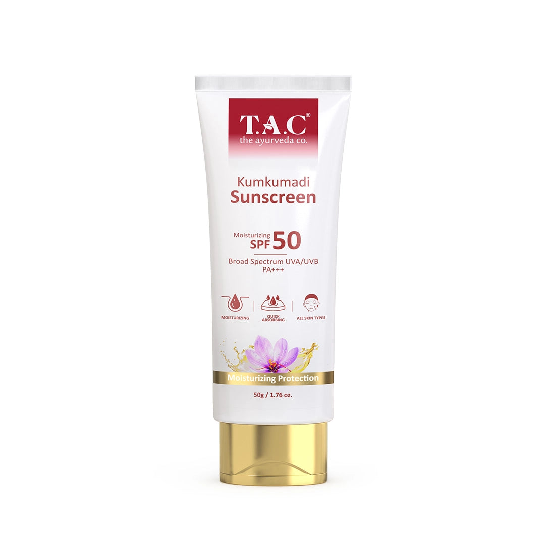 T.A.C - The Ayurveda Co. Kumkumadi Sunscreen SPF 50 with UVA/UVB PA+++ | Sun Protection| All Skin Type - 50g