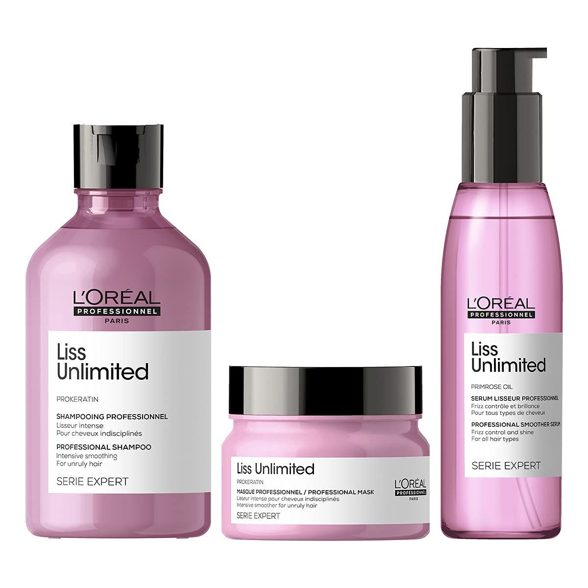 L'Oreal Professionnel Liss Unlimited Shampoo 300ml, Hair Mask 250gm & Hair Serum 125ml, Serie Expert