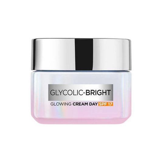 Loreal Paris Glycolic Bright Glowing Day Cream - SPF 17, For Dark Spot Reduction & Even Toned Skin, 50 ml