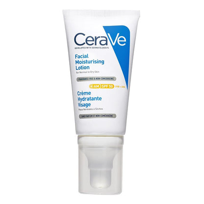 CeraVe AM Facial Moisturizing Lotion for Normal to Dry Skin, Sunscreen SPF 50, with Ceramides, Niacinamide & Hyaluronic acid 52ml