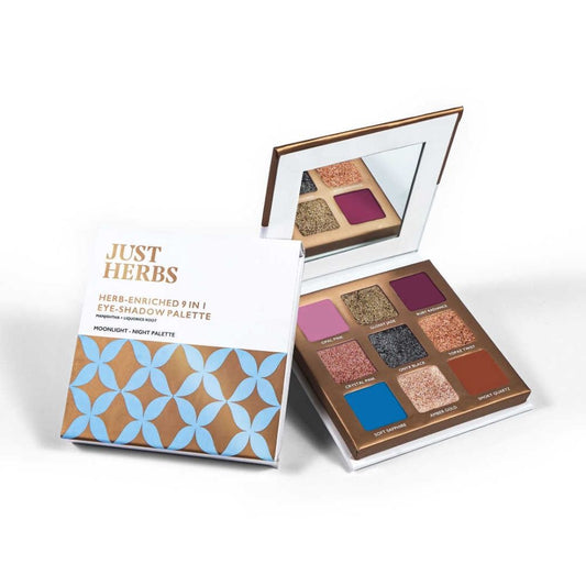 Just Herbs Herb-Enriched 9 In 1 Eye Shadow Palette - Long Wearing, Easily To Blend, 9 g Moonlight - Night Palette
