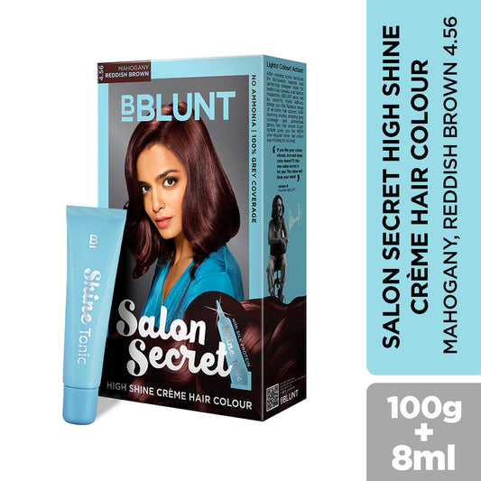 BBLUNT Salon Secret High Shine Creme Hair Colour - Mahogany Reddish Brown 4.56 (100gm+8ml)