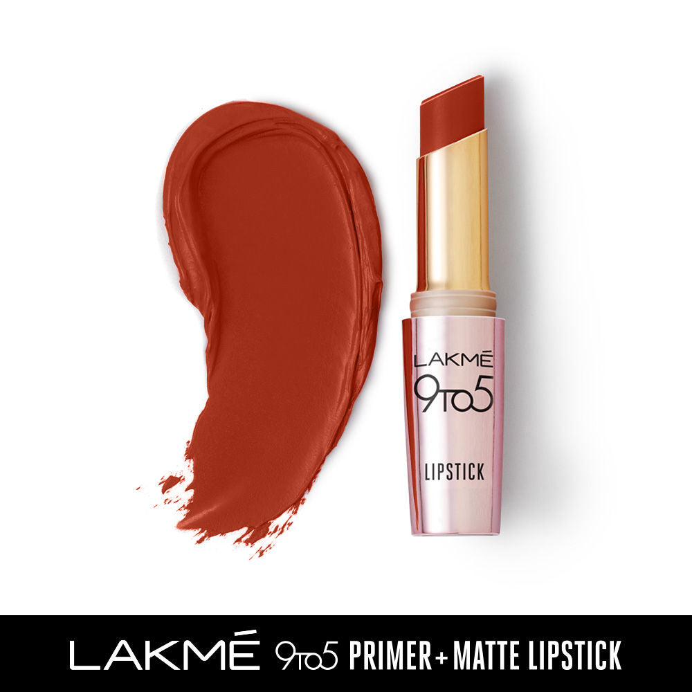 Lakme 9 To 5 Primer + Matte Lipstick - MR3 Red Rust (3.6g)