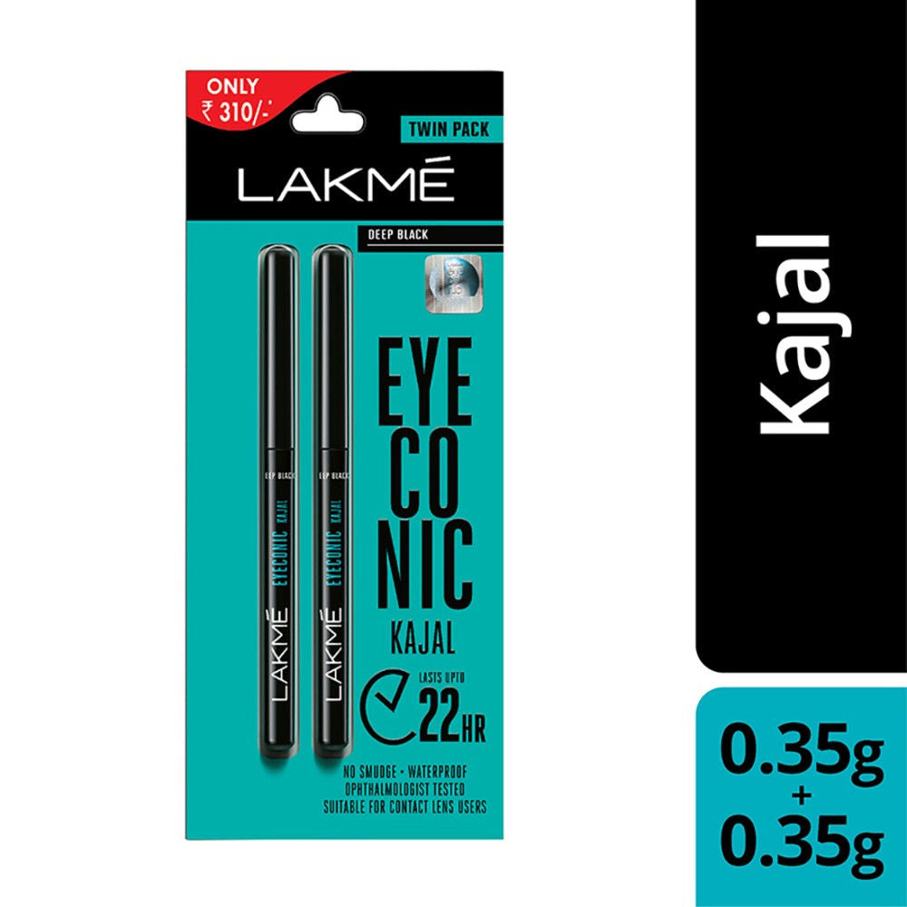 Lakme Eyeconic Kajal Twin Pack - Deep Black (0.35gm Each)