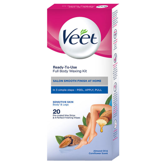Veet Full Body Waxing Kit Easy-Gelwax Technology Sensitive Skin - 20 Strips
