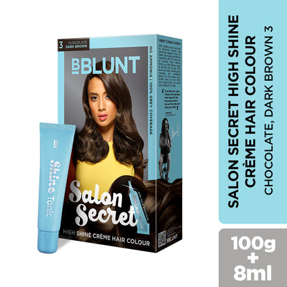 BBLUNT Salon Secret High Shine Creme Hair Colour - Chocolate Dark Brown 3 (100gm+8ml)