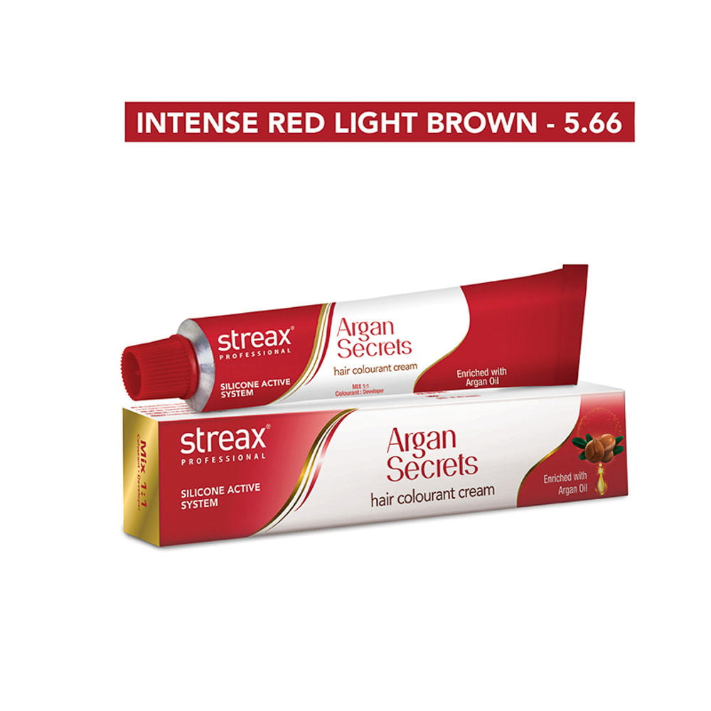 Streax Professional Argan Secrets Hair Colourant Cream - Intense Red Light Brown 5.66 (60gm)