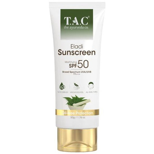 TAC - The Ayurveda Co. Eladi Sunscreen SPF 50 UVA/UVB PA+++ - Mattifying, 50 g