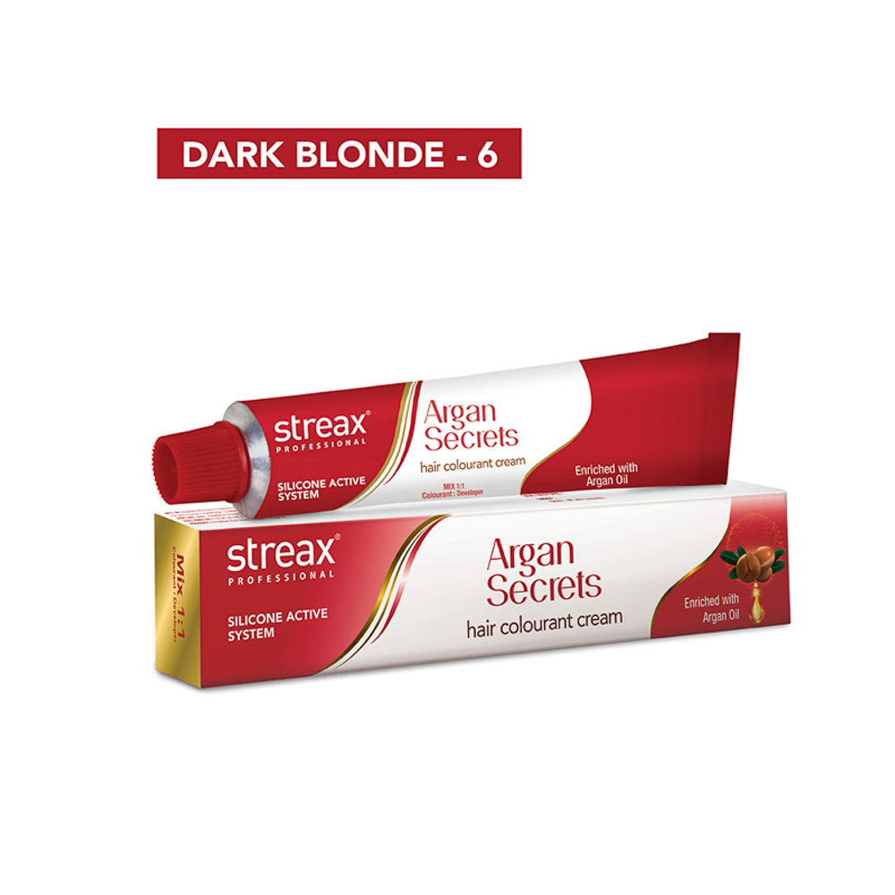 Streax Professional Argan Secrets Hair Colourant Cream - Dark Blonde 6 (60gm)