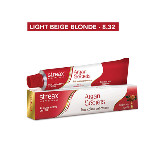 Streax Professional Argan Secrets Hair Colourant Cream - Light Beige Blonde 8.32 (60gm)