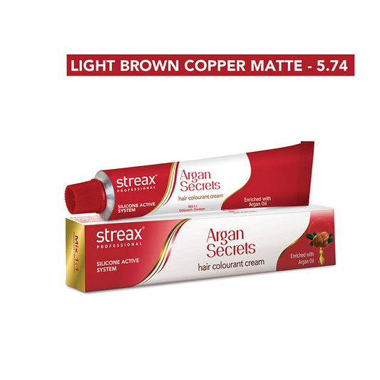 Streax Professional Argan Secrets Hair Colourant Cream - Light Brown Copper Matte 5.74 (60gm)