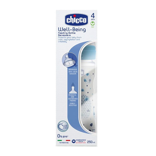 Chicco Well-Being Feeding PP Bottle - Blue (4m+) (250ml)