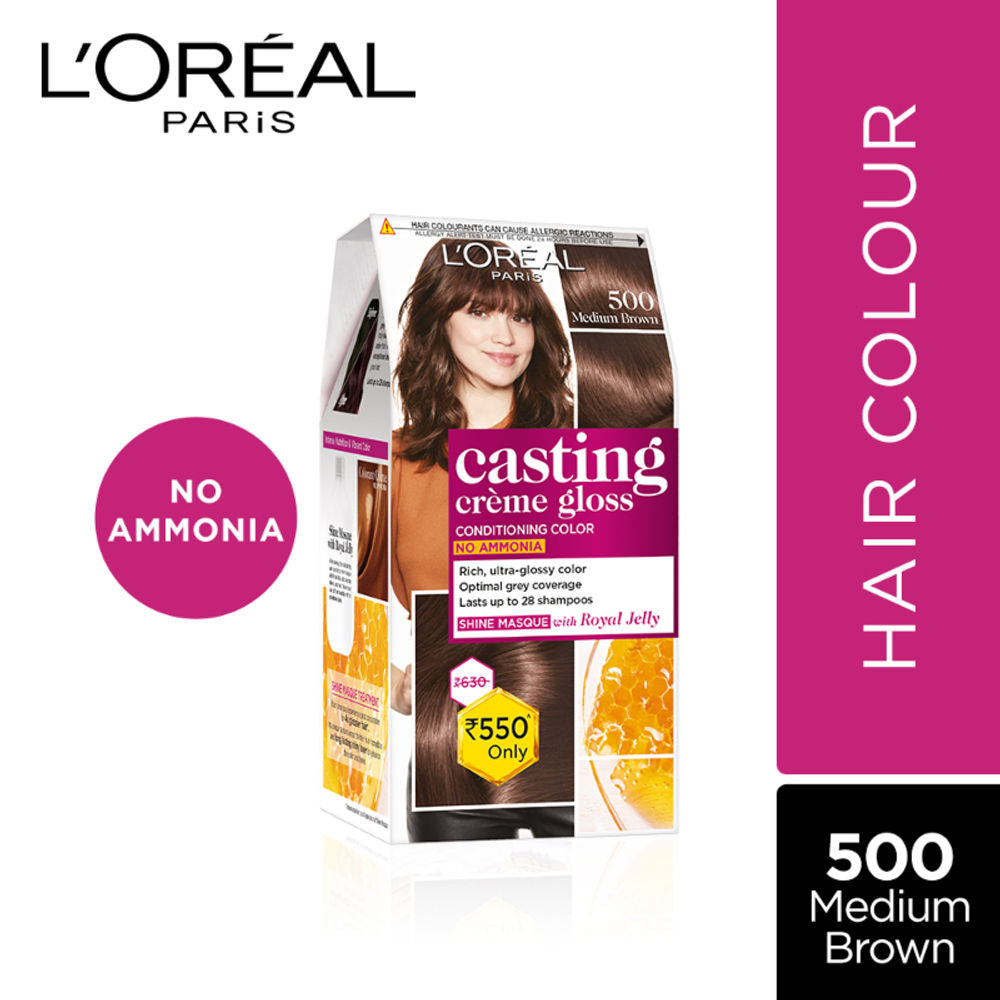 L'Oreal Paris Casting Creme Gloss Hair Color - 500 Medium Brown Save Rs 80 (87.5gm+72ml)