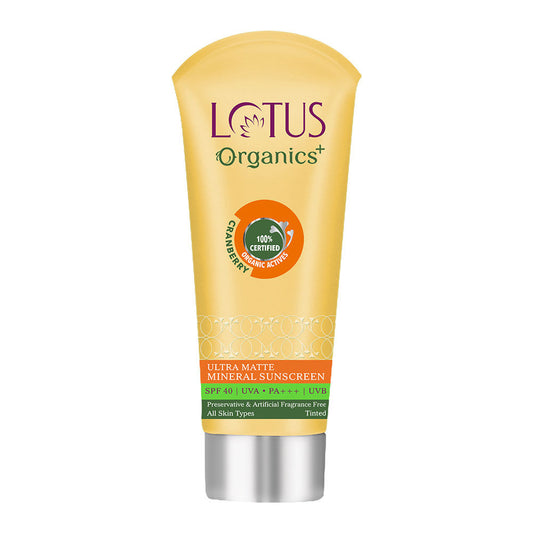Lotus Organics+ Ultra Matte Mineral Sunscreen SPF 40 PA+++ - 100% Chemical Free, Certified Organic Actives (100gm)