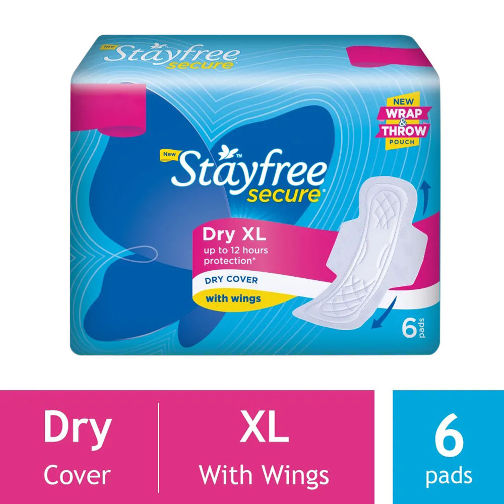 Stayfree Secure Sanitary Pads XL Ultra Thin with Wings 6 pads (6 Pcs)