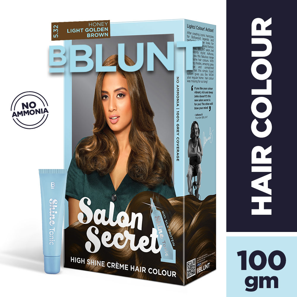 BBLUNT Salon Secret High Shine Creme Hair Colour - Honey Light Golden Brown 5.32 (100gm+8ml)