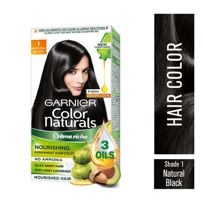 Garnier Color Naturals Creme Hair Color - 1 Natural Black (70ml+ 60gm)