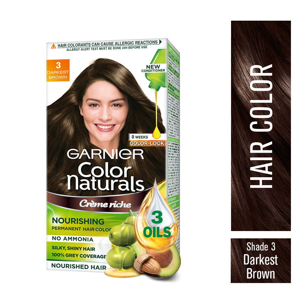 Garnier Color Naturals Creme Hair Color - 3 Darkest Brown (70ml+60gm)