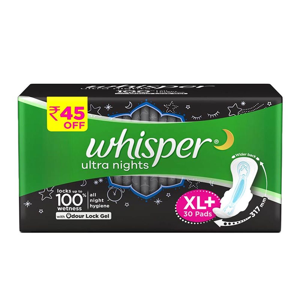 Whisper Ultra Night Sanitary Pads - XL+ (30 pc Pack)