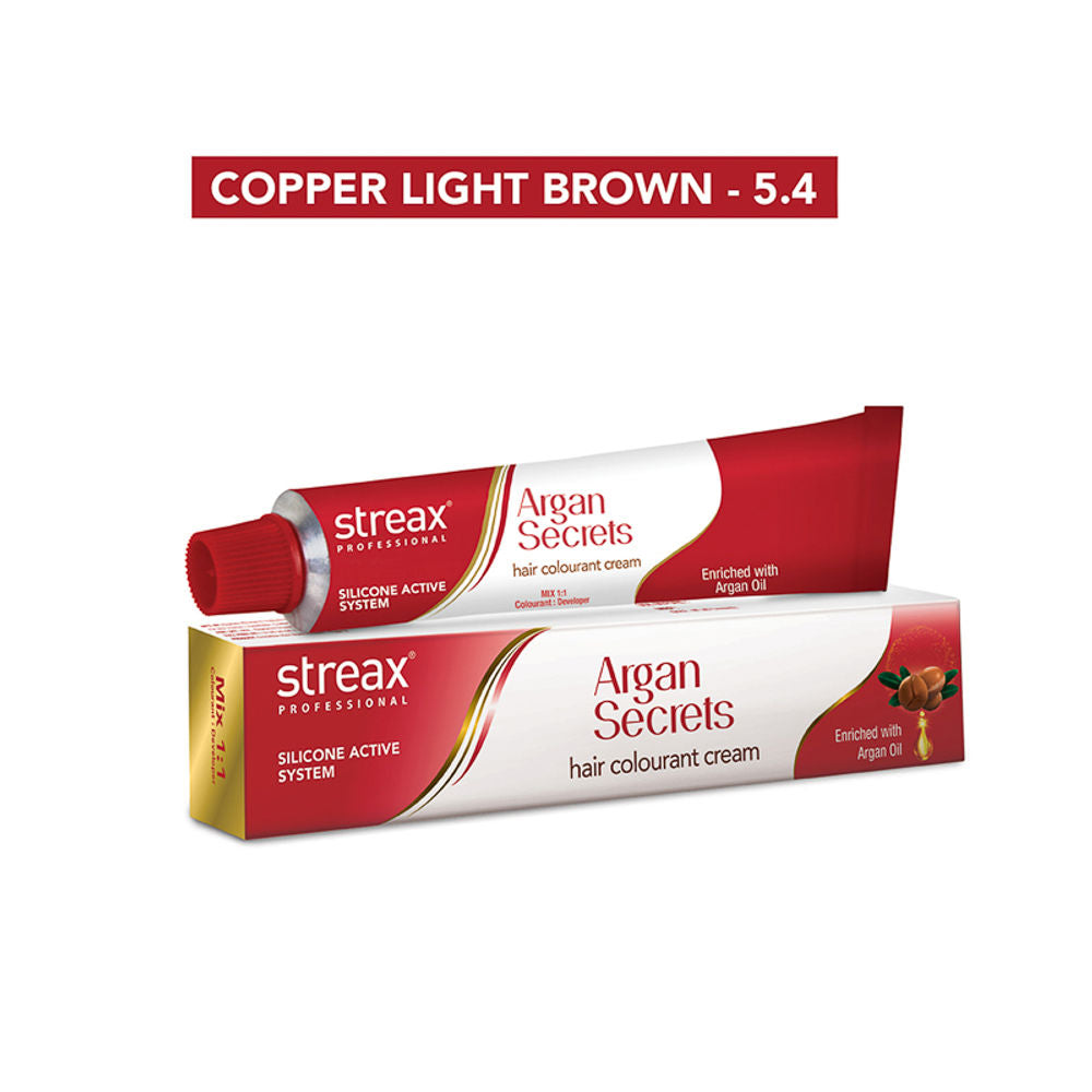 Streax Professional Argan Secrets Hair Colourant Cream - Copper Light Brown 5.4 (60gm)
