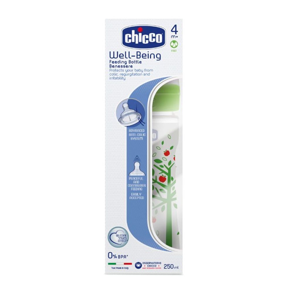 Chicco Well-Being Feeding PP Bottle - Green (4m+) (250ml)