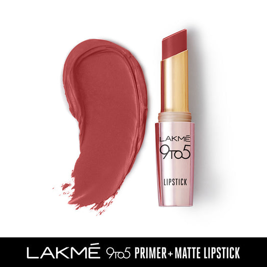 Lakme 9 To 5 Primer + Matte Lipstick - MR4 Roseatte Red (3.6g)