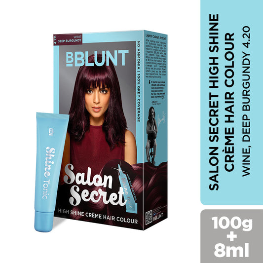 BBLUNT Salon Secret High Shine Creme Hair Colour - Wine Deep Burgundy 4.20 (100gm+8ml)