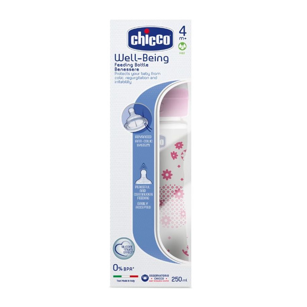 Chicco Well-Being Feeding PP Bottle - Pink (4m+) (250ml)