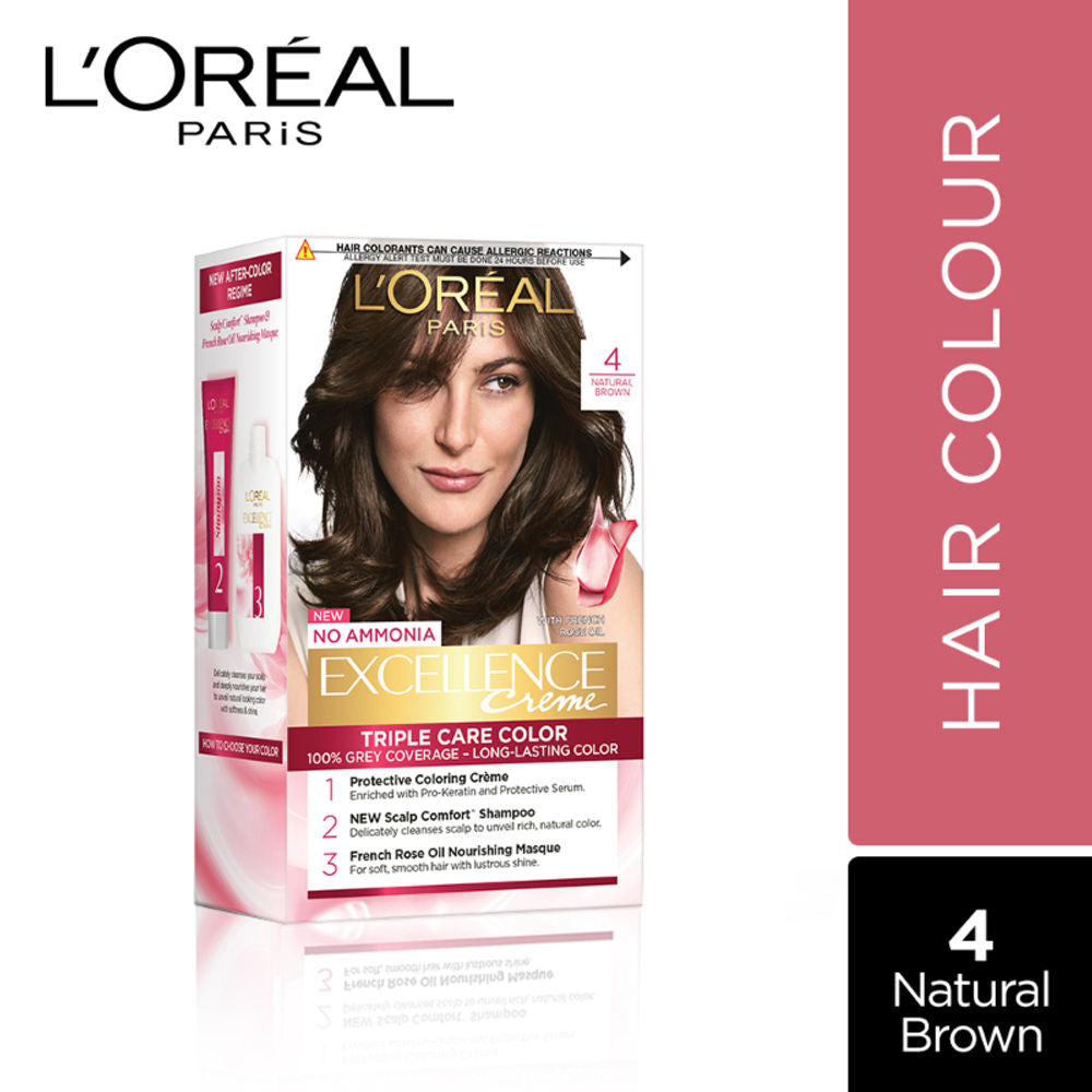 L'Oreal Paris Excellence Creme Hair Color - 4 Natural Brown (100gm+72ml)