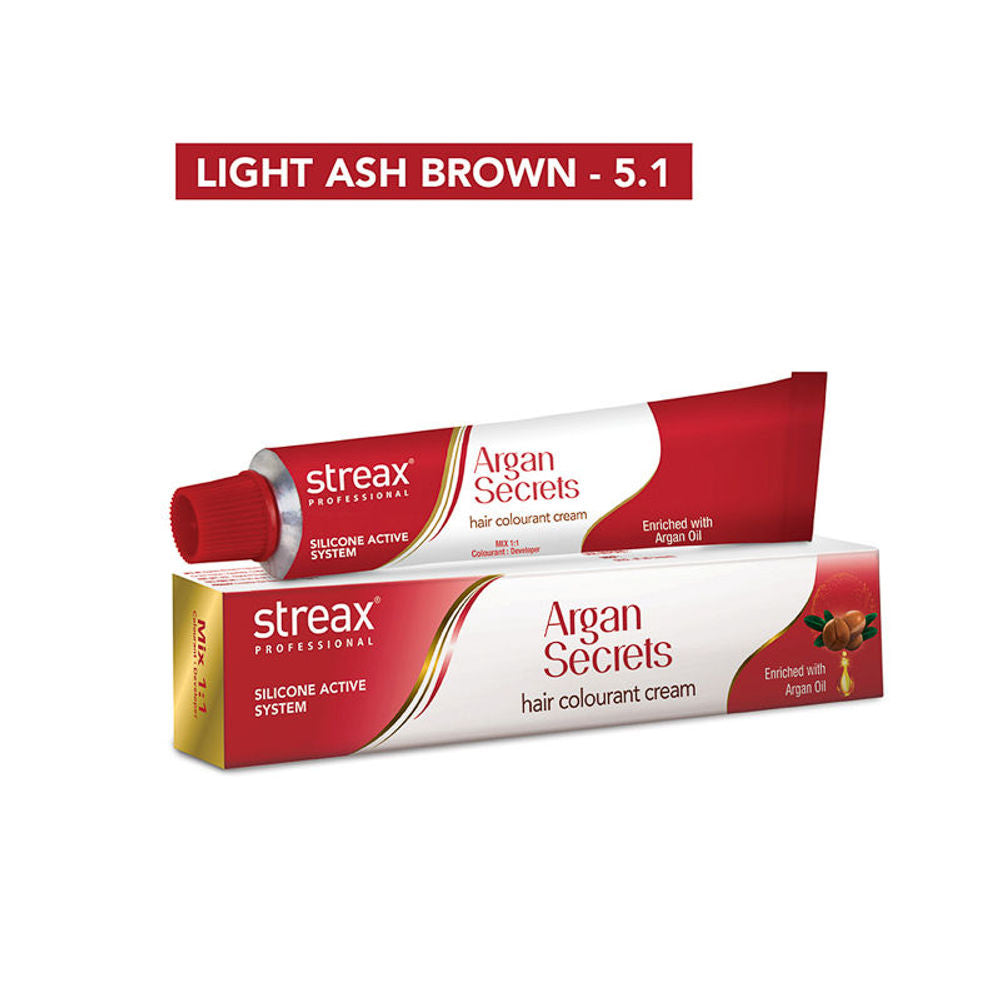 Streax Professional Argan Secrets Hair Colourant Cream - Light Ash Brown 5.1 (60gm)