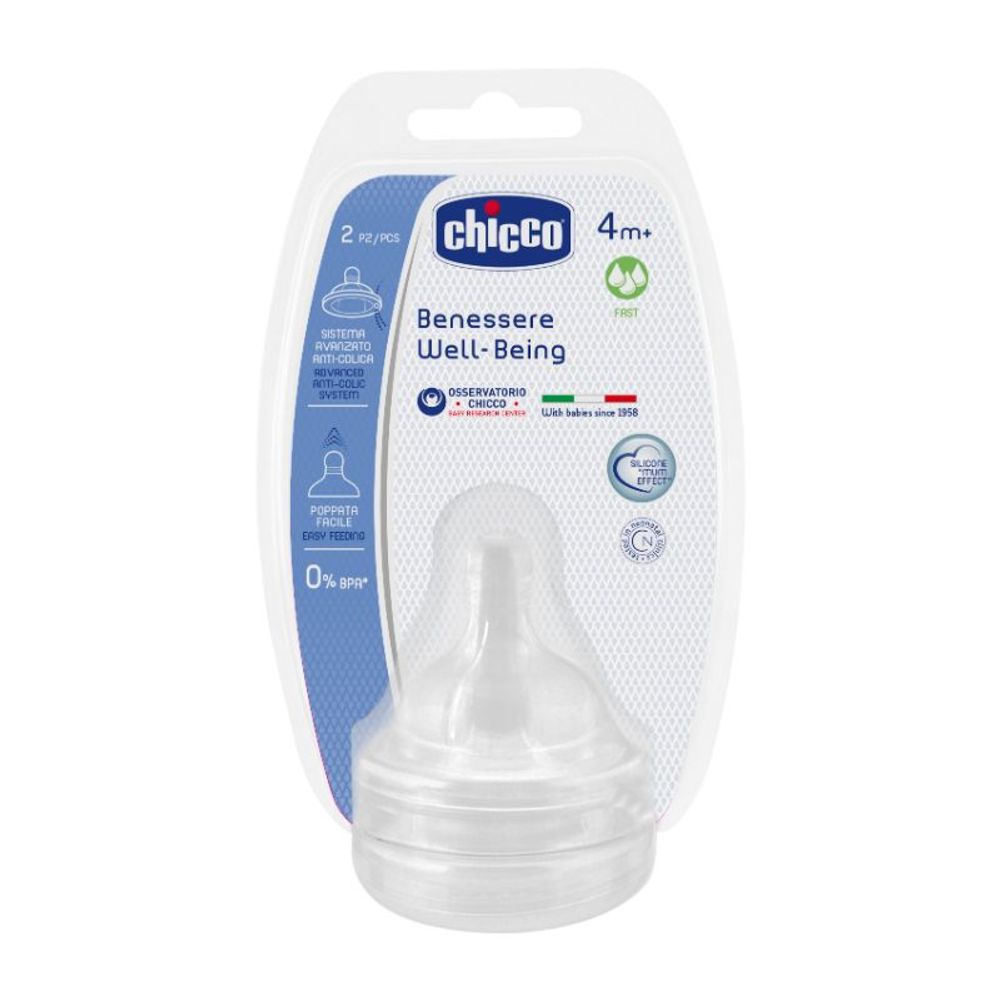 Chicco Well-Being Fast Silicone Teat -4M+ 2 Pieces