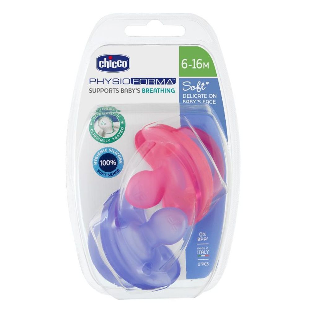 Chicco Soother Physio Soft Girl Sil 6-16M 2Pcs