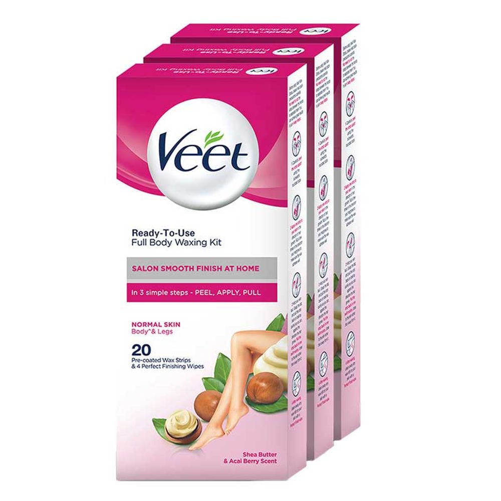 Veet Shea Butter Full Body Waxing Kit For Normal Skin - Pack Of 3