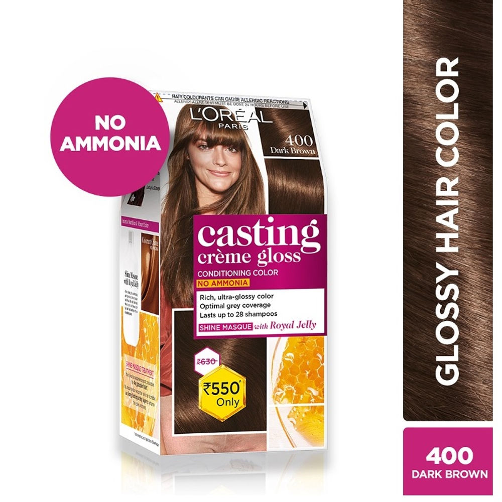 L'Oreal Paris Casting Creme Gloss Conditioning Hair Color - 400 Dark Brown ((87.5gm+72ml))